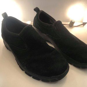 Lands' End Black Suede Leather Slip On Moc Shoes 8